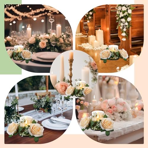Yunlly 12 Pcs Rose Candle Rings with Candles Sets, Champagne - Image 6
