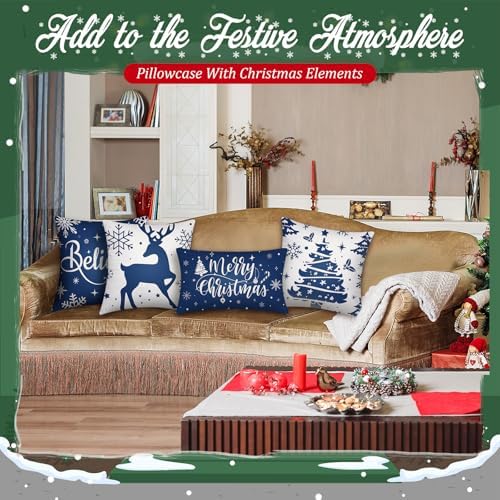 Newwiee 10 Pcs Christmas Throw Pillow Covers Blue Buffalo Plaid Xmas Decor - Image 3