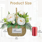 Peonies Artificial Flowers, Spring/Summer Flower Centerpieces for Tables Silk Flower Arrangements with Woven Basket Fake Peonies with Fern Leaves White Flower Arrangement for Kitchen Dinner Table - Image 2