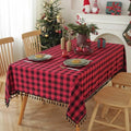 JIALE Gingham Tablecloth Rectangle Cotton Linen Fabric Checkered Table Cloth with Tassel Washable Wrinkle Free Buffalo Plaid Table Cover for Christmas, Party Kitchen Dining,red and Black, 55x90 by JIALE