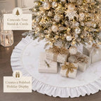 48 Inches Pearl Christmas Tree Skirt Plush Christmas Velvet Tree Skirt with Pearl Bow White Ruffle Edge Handmade Mat for Xmas Holiday Winter Party Decorations - Image 6