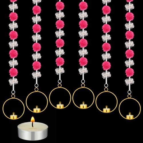 6 Sets Marigold Garland with Lotus Candle Holders for Diwali Pooja Puja by Unknown