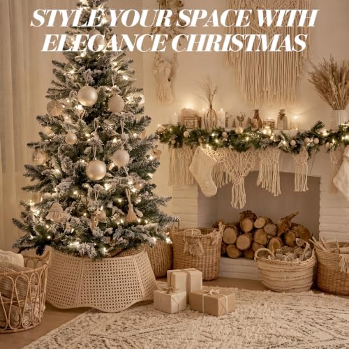 26in Rattan Christmas Tree Collar Woven Tree Skirt Collar Beige - Image 2