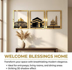 iwa concept Masjid Al Aqsa, Kaaba & Masjid An-Nabawi Islamic Wall Art, Wooden Blessed Places Islamic Wall Decor, Gift for Muslims at Ramadan Eid (Small, Gold | All Three) - Image 5