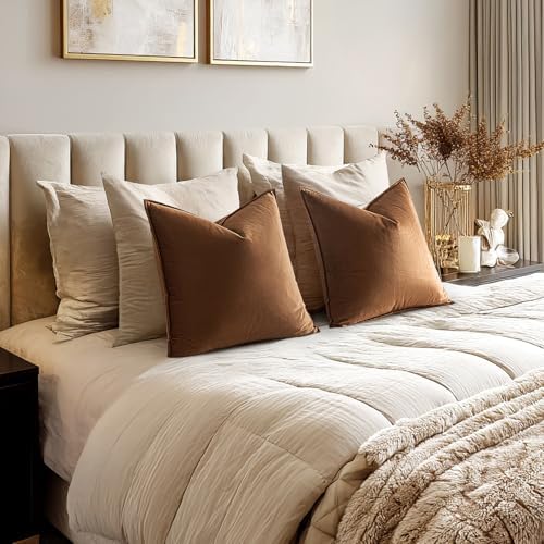 MIULEE Decorative Brown Velvet Euro Sham Throw Pillow Covers 26x26 Inch - Image 3