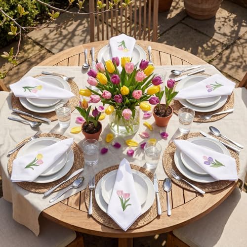 HunnmingRe 12 Pcs Spring Floral Cloth Napkins 100% Cotton, 17x17inch - Image 3
