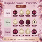 Lunmon 64 Pcs Burgundy and Gold Christmas Ball Ornament 1.57/1.97/2.36 Inch - Image 4