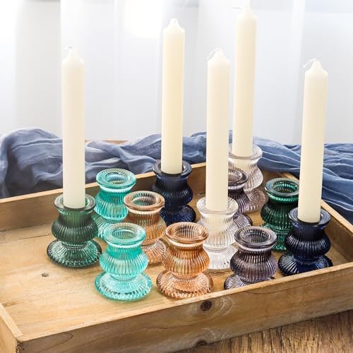 WDHODEC Christmas Taper Candle Holders 12PCS Glass Candlestick Holders for Table Centerpiece Colorful Candle Sticks for Wedding, Party and Winter Decoration(Blue&Green) - Image 4