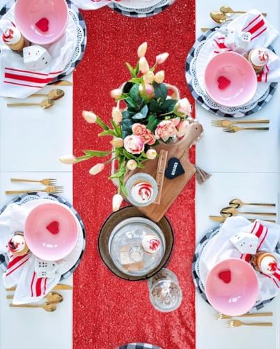 B-COOL Red Table Runner Sequin Metallic Table Runner 12 Pack 12x72 Inches Glitter Sparkly Table Runners for Holiday Party Wedding Decorations - Image 3