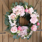 Artificial Pink Rose Wreath - 20 Inch Front Door Wreath with Hydrangea Leaves for Spring, Valentine's, Mother's Day, Wedding & Home Decor - Image 3