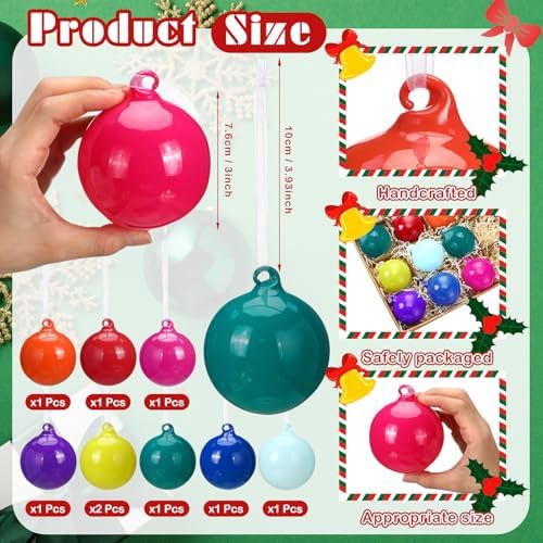 FoldTier 9pcs 3" Colorful Glass Ball Christmas Tree Ornament, Rainbow Color - Image 2