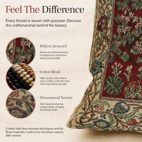 William Morris Tree of Life Red Tapestry Throw Pillow Cover 16 x 16 in - Image 5
