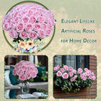 30 PCS Fake Pink Roses, Artificial Flowers Bulk, Realistic Silk Faux Roses - Image 4