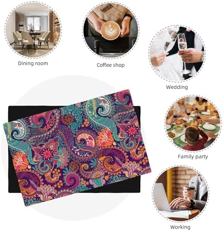 Boho Placemats Set of 6, Indian Boho Mandala Colorful Pattern Decoration, Heat Resistant Non-Slip Washable Placemats Kitchen Table Runner, 12x18 Inches - Image 6