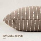 Foindtower Decorative Striped Boucle Throw Pillow Covers 22x22 Taupe Gray - Image 3