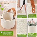Honeydak 3 Hanging Baskets, White, Cylinder, Cotton Rope - Image 4