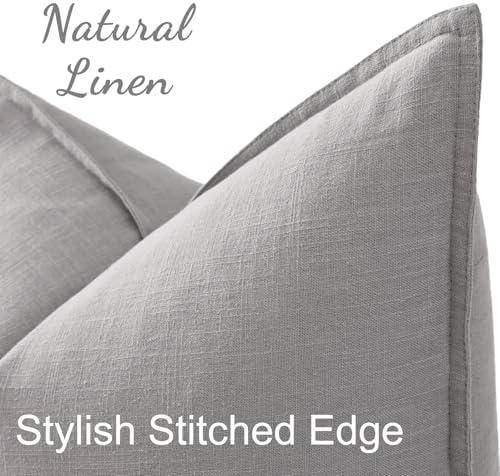 decorUhome Fall Light Grey Linen Throw Pillow Covers 26x26 Set of 2 - Image 2