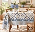 Vintage Floral Rectangle Tablecloth 60x120 Inch Blue Lattice - Image 2