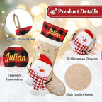 Personalized Christmas Stockings with Embroidered Name & Monogram,Custom 3D Xmas Character Stocking,18” Large,Santa,Snowman,Reindeer,Dog,Cat Fireplace Hanging Burlap Plaid Stockings(3 Pack) - Image 6