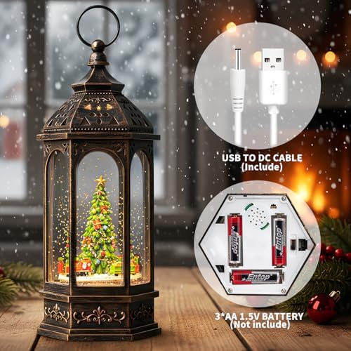 Christmas Snow Globes, Train Whirled Around The Christmas Tree Music Water Lantern, 8 Christmas Music, USB Powered & Battery, Holiday Decorations Gifts for Family, Children or Friends - Image 4