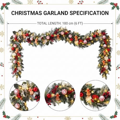 Thiccywoov 6 ft Prelit Christmas Gingerbread Man Garland with Light - Image 3