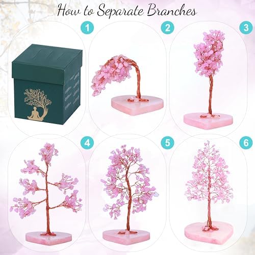 Crocon Crystal Heart Base Tree of Life Gift for Women, Rose Quartz 7-8 inch - Image 5