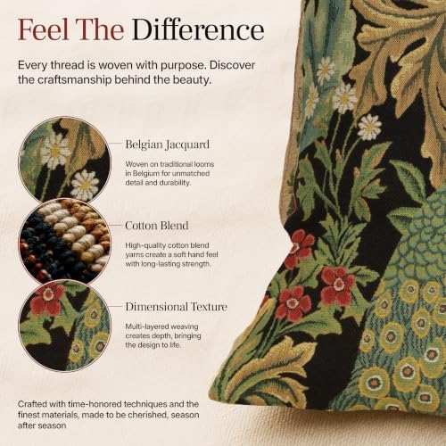 William Morris Black Peacock Woven Tapestry Throw Pillow Cover 18 X 18 in - Image 5