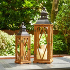 Glitzhome Decorative Candle Lanterns, 2 Pack Farmhouse Lanterns Decor, Vintage Hanging Candle Holder Wooden Lantern Decorative Indoor&Outdoor for Patio, Porch, Entryway, Centerpieces (No Glass) by Glitzhome