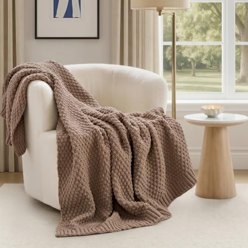 EVERGRACEHOME Chunky Chenille Knit Throw Blanket, 60 x 80, Rosewood by EVERGRACE