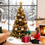 36 Inch White Faux Fur Christmas Tree Skirt Plush Xmas Tree Base Cover - Image 6