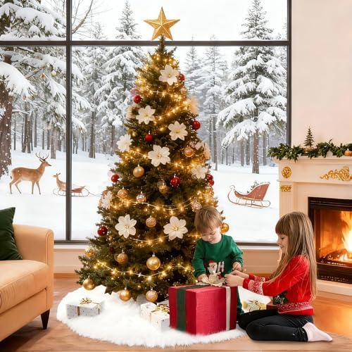 36 Inch White Faux Fur Christmas Tree Skirt Plush Xmas Tree Base Cover - Image 6