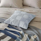 Double Stitch 100% Cotton Boho Checkered Throw Pillow Covers, Arctic Blue - Image 4
