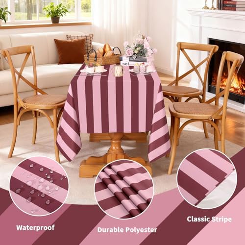 Fanqisi 2 Packs Red and Pink Striped Tablecloth 57 x 120 Inch Rectangle Waterproof Table Cloth Romantic Valentine's Day Table Cover for Bridal Shower Birthday Wedding Party Decoration - Image 5