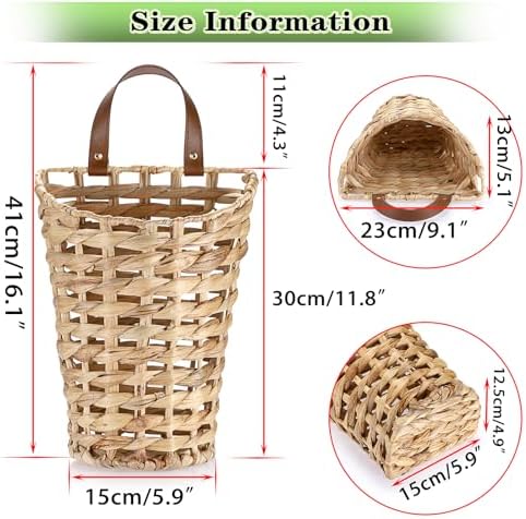 OwnMy Water Hyacinth Hanging Basket Woven Wall Basket for Planters, Flowers - Image 3