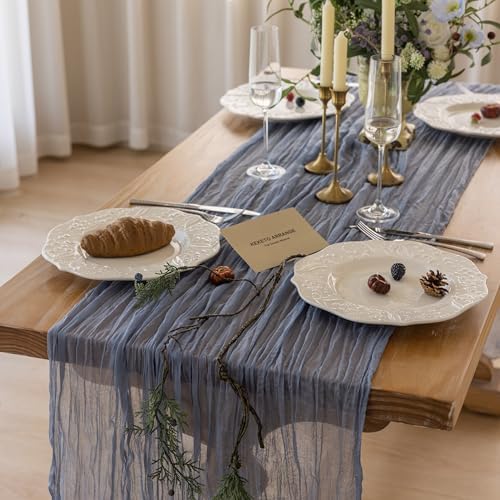6Pcs Dusty Blue Cheesecloth Table Runner 120 Inches for Home Decorations - Image 2