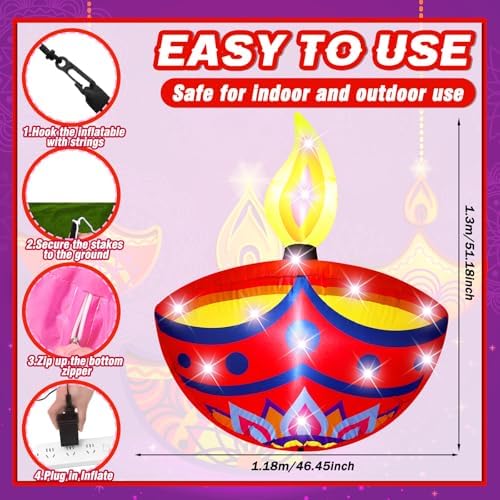 VIHOSE 4.27 ft Diwali Inflatable Diya Lamp Indian Decorations with LED - Image 3