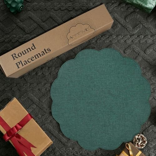 AHHFSMEI Round Faux Linen Placemats Set of 8 Heat Resistant Non-Slip Stain Proof Table Mats for Kitchen Dining Elegant Decor Place Mats (Forest Green,8) - Image 6