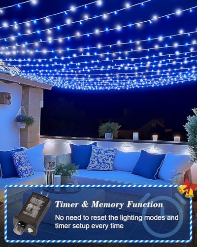 355FT 900 LED Blue and White Christmas Lights, Extra Long Outdoor String Lights Waterproof, Timer & Memory, 8 Modes Dimmable Plug in Fairy Lights for Outside Tree Wedding Patry Holiday Decorations - Image 3