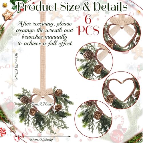 Dingion 6 Pcs 6" Cedar Christmas Mini Cabinet Wreaths for Kitchen - Image 2