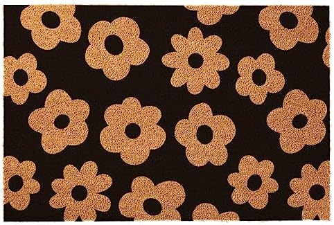 Funny Coir Doormat - Black Summer Floral Flowers Simple Modern Welcome Mat for Porch & Entrance - PVC Backing, Non Slip Outdoor Coconut Coir Rug 23.6x15.7 inch by JiXianJu