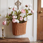 Fuutreo Faux Silk Peony Basket Wreath Artificial Floral Door Hanging Basket - Image 7