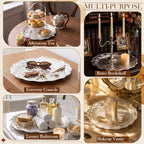 Rtteri 3 Pack Silver Serving Trays Set 8''/10''/12'' Vintage Embossed Round Coffee Table Platters Party Decor Metal Plates Silver Plated Jewelry Display Plates for Wedding Dessert Fruit (Rose) - Image 5