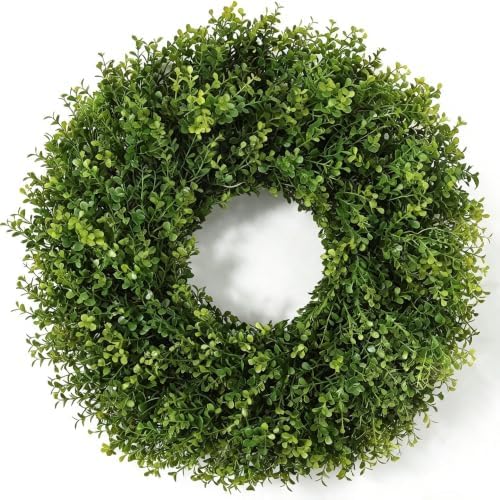 26’’ Artificial Boxwood Wreath for Front Door, Small Leaves Wreath, Green by GreenMoon