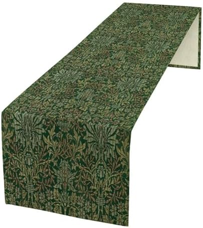 William Morris Style Plant Table Runner for Table Decor, Rustic Red Art Flower Vintage Floral Botanical Bird Printed for Kitchen Dining Room Living Room Party Office Holiday Decorate 13" x 120" by LIZIMI