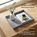 Grey Decorative Tray, Rectangular Large Serving Tray with Handles, Plastic Coffee Table Tray for Ottoman, Living Room, Kitchen Tabletop, 15.7” x 11.8” x1.6” - Image 2