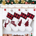 LUBOT Set of 4 Christmas Stocking(20inch) Silhouette Buffalo Red Plaid/Rustic/Farmhouse/Country Cotton Fireplace Hanging Xmas Stockings Decorations for Family Holiday Season Decor by LUBOT