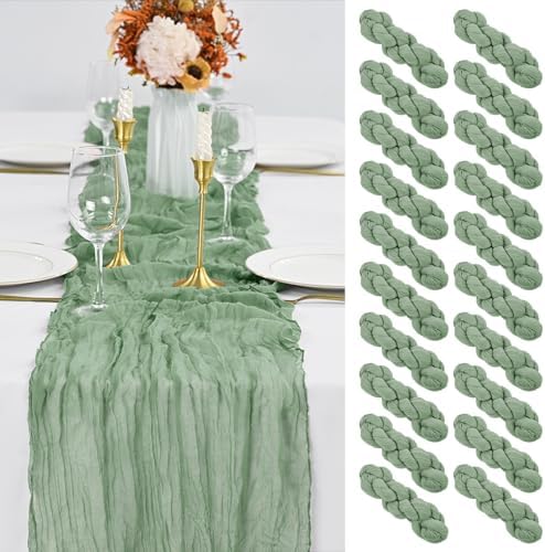20 Pack Sage Green Table Runner 10Ft Cheesecloth Table Runner Boho Gauze Table Runner Long Cheese Cloth Table Runner Romantic Sheer Fabric Table Runners for Wedding Party Bridal Shower by YMHPRIDE