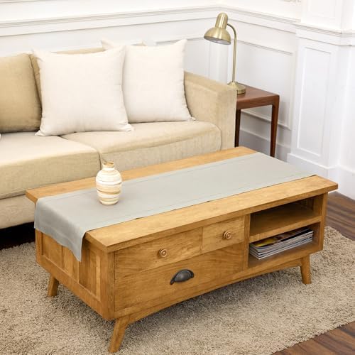 Solino Home 100% Linen Table Runner Natural, Classic Hemstitch 14 x 60 in by SolinoHome