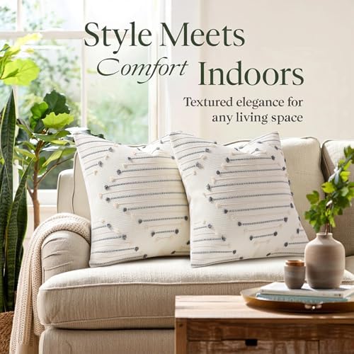 Mecatny Boho Outdoor Throw Pillow Covers 20x20 Set of 2 Beige & Grey - Image 2