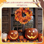Yunlly 24 Inch Artificial Fall Wreath Autumn Maple Decor Autumn Front Door Wreath with Fake Pumpkin, Maple Leaves, Pine Cones for Outside Indoor Wall Thanksgiving Fall Decor - Image 6